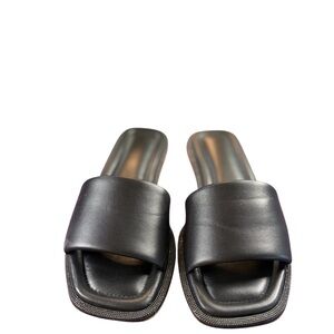 Brunello Cucinelli Black Leather Slide Sandals